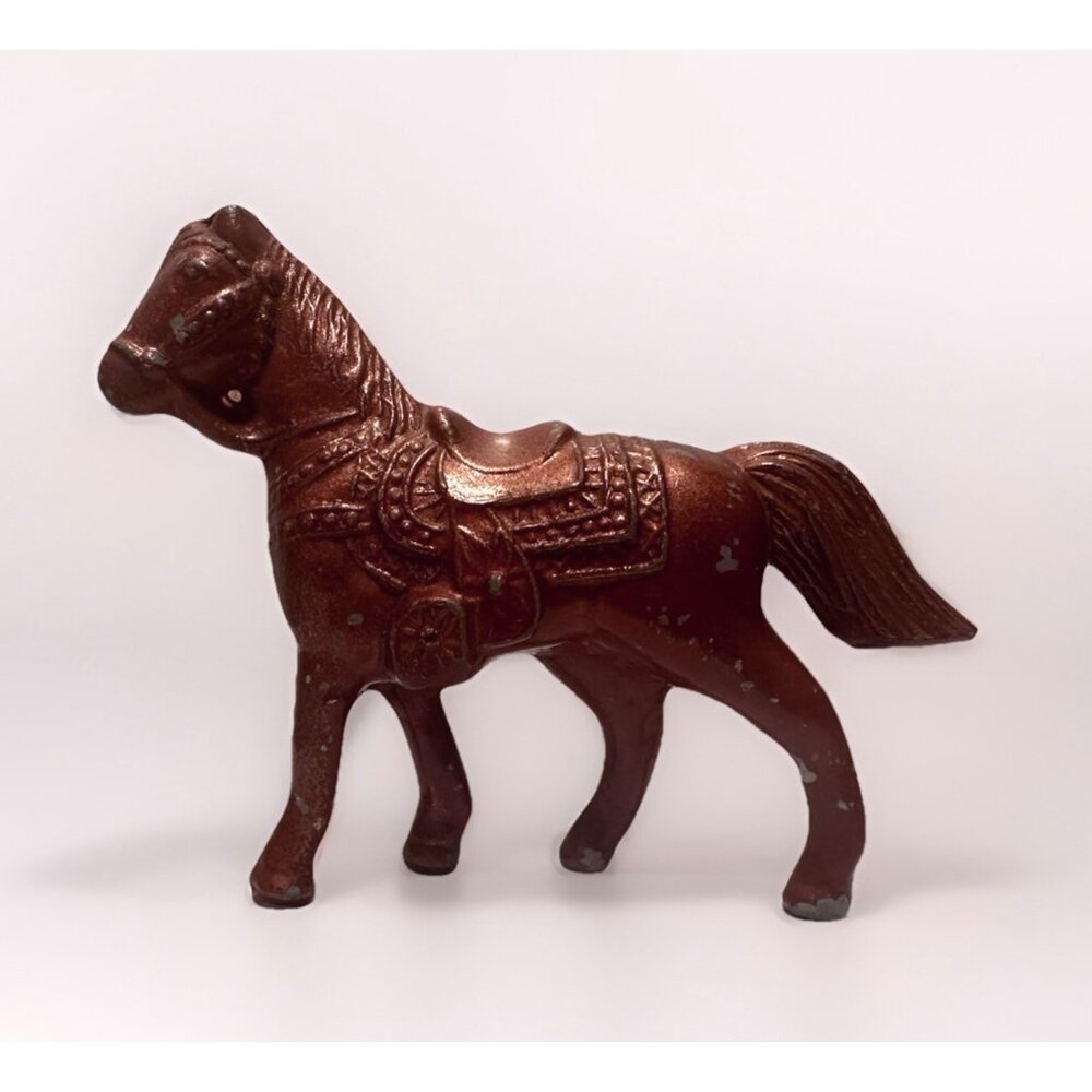 Vintage Western Horse with Saddle 3.25"T Copper Color Pot Metal Figurine USA
